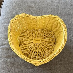 Distressed Yellow Heart-Shaped Wicker Basket